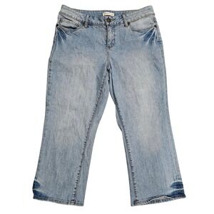 Coldwater Creek Women's P10 Blue Wash Cropped Flare Jeans Distressed Detail‎